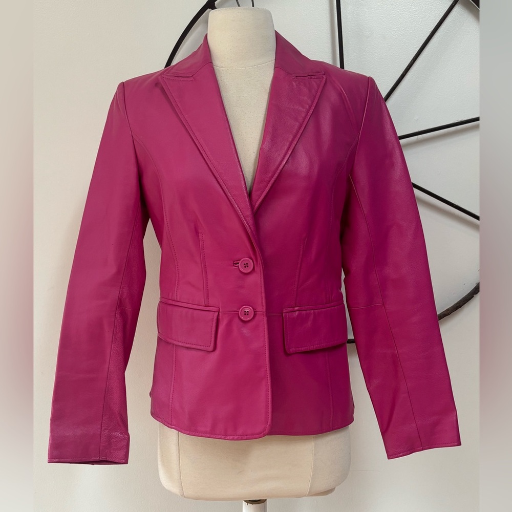 Worthington vintage 1990s magenta pink leather blazer jacket XS